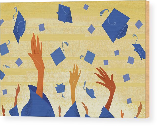 Horizontal Wood Print featuring the digital art Graduates Throwing Graduation Hats by Harry Briggs