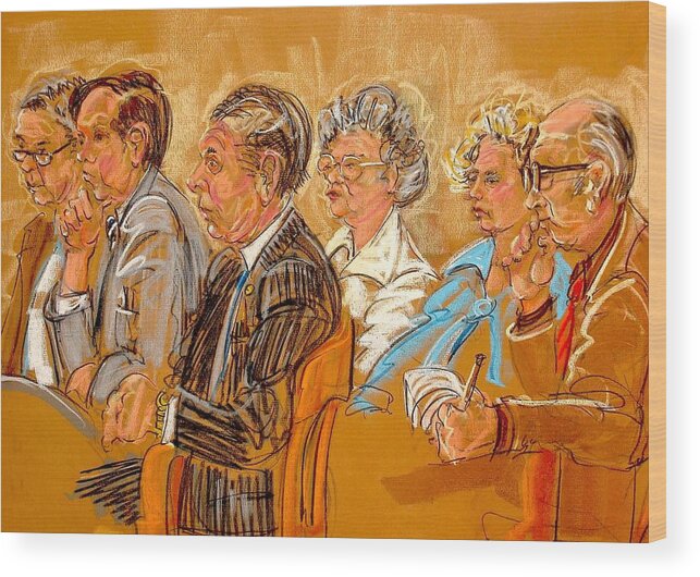 Drawings Wood Print featuring the painting Inquest Jury by Les Leffingwell