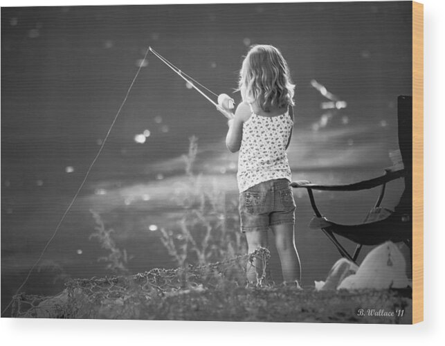 2d Wood Print featuring the photograph Little Fishing Girl by Brian Wallace