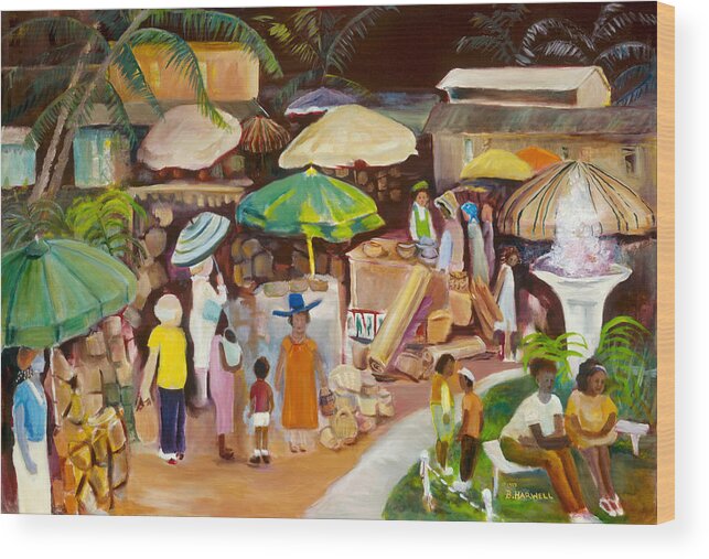 African-american Wood Print featuring the painting Market Scene by Bettye Harwell