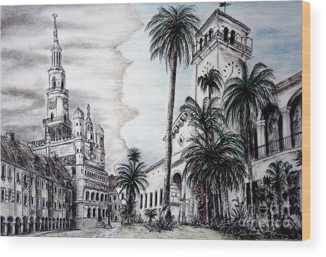 Architectural Drawings Wood Print featuring the painting Matching up by Danuta Bennett