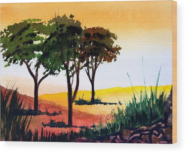 Trees Wood Print featuring the painting Morning Light by Frank SantAgata