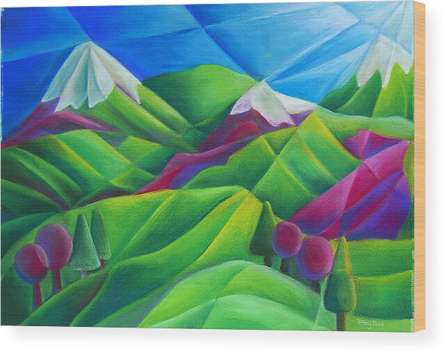 Landscape Wood Print featuring the pastel Mountain Range by Tiffany Budd