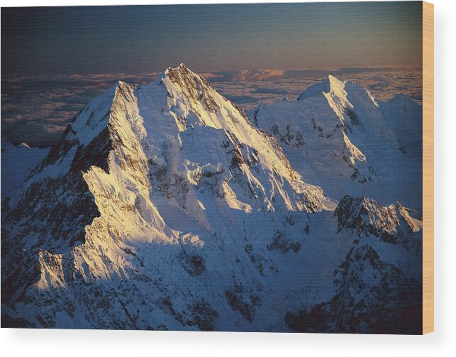 Aerial View Wood Print featuring the photograph Mt Cook Or Aoraki And Mt Tasman, Aerial by Colin Monteath