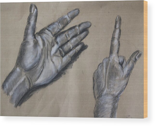 Hand Wood Print featuring the drawing My Left Hand by Gitta Brewster