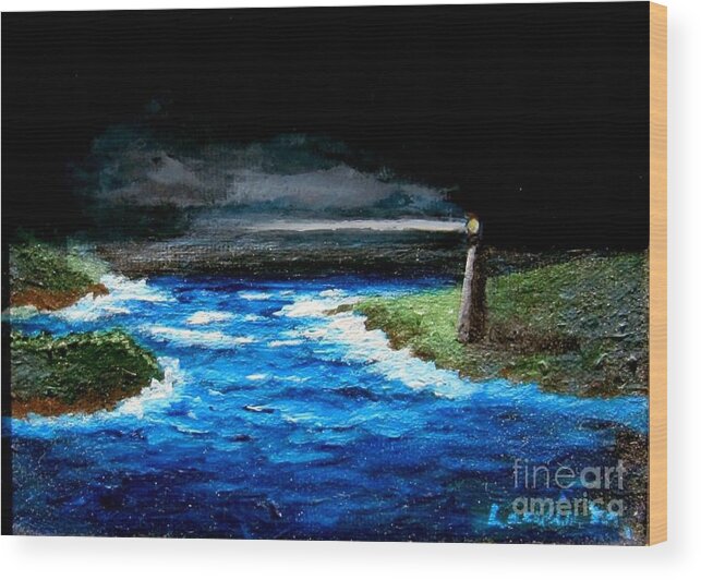 Lighthouse Wood Print featuring the painting Narrow Passage by Laurie Morgan