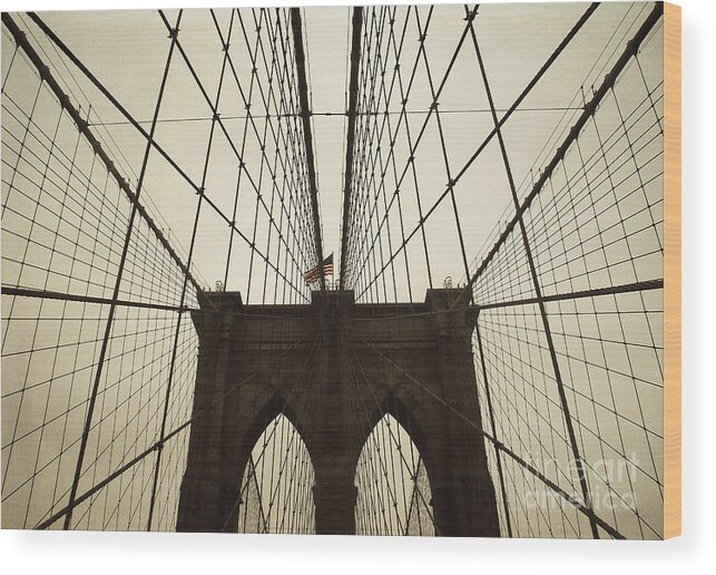 Ny Wood Print featuring the photograph NYC- brooklyn brige by Hannes Cmarits