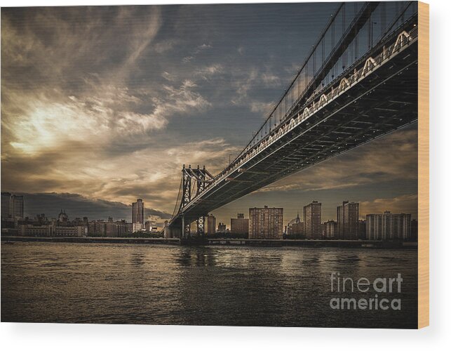 Nyc Wood Print featuring the photograph NYC Golden Manhattan Bridge by Hannes Cmarits