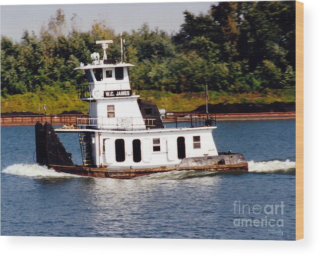Towboat Wood Print featuring the photograph Ohio River Towboat by Susan Stevens Crosby