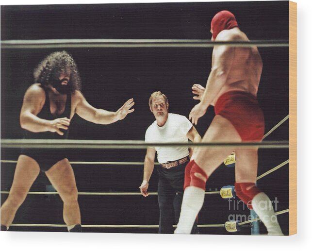 Old School Wrestling Wood Print featuring the photograph Pampero Firpo vs Texas Red in Old School Wrestling from the Cow Palace by Jim Fitzpatrick