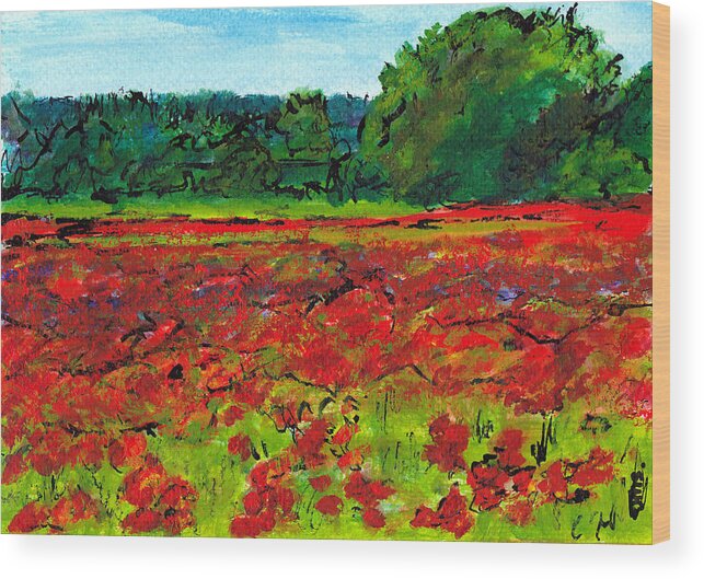 Italy Wood Print featuring the painting Poppy Fields Tuscany by Jackie Sherwood