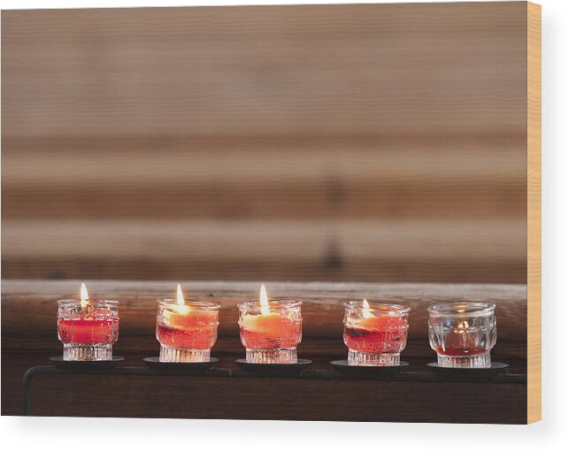 Candles Wood Print featuring the photograph Prayer candles in church by Matthias Hauser