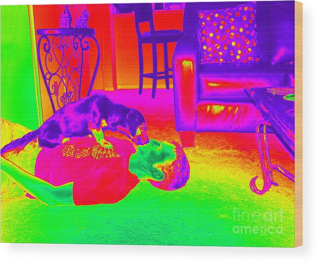 Dog Wood Print featuring the photograph Psychedelic Doggy Love by Renee Trenholm