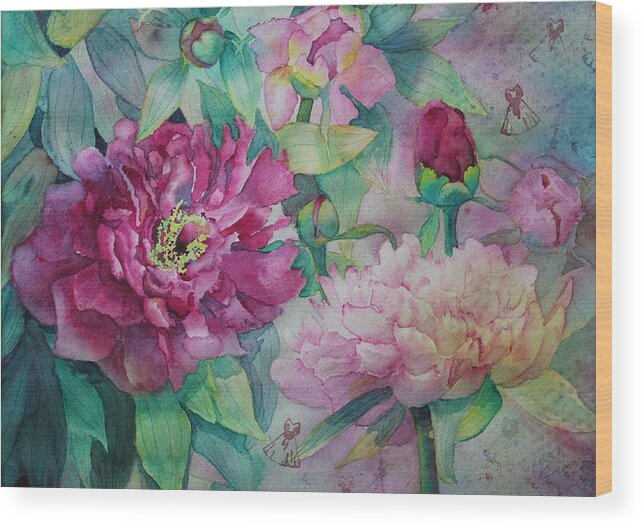Peony Wood Print featuring the painting Queen of the Garden by Ruth Kamenev