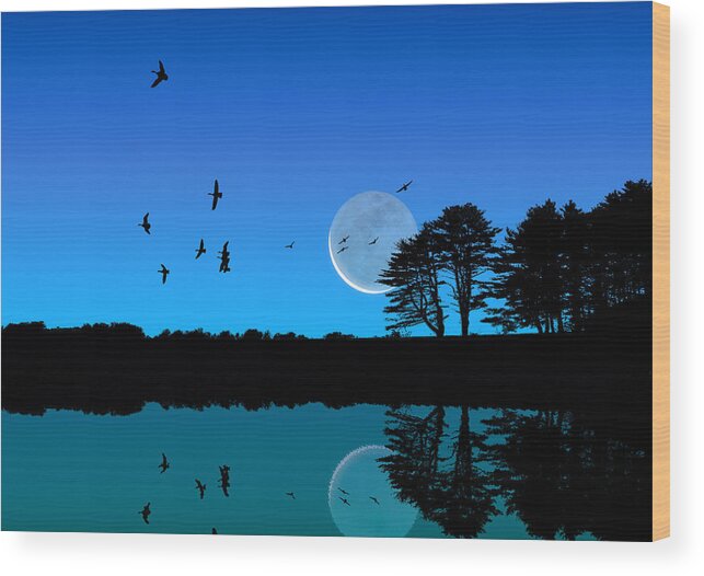 Moon Wood Print featuring the photograph Quiet Moonrise by Larry Landolfi