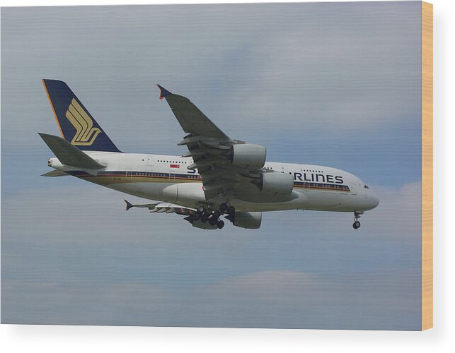 Singapore Wood Print featuring the photograph Singapore Airlines Airbus A380 by Tim Beach