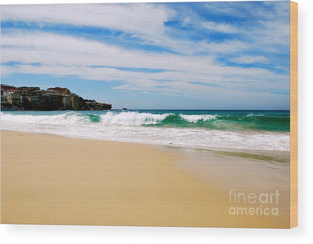 Austrailian Bondi Beach Photo Wood Print featuring the photograph Sky Sand Sea at Bondi by Johanne Peale