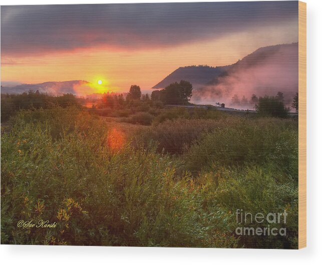 Grand Tetons Wood Print featuring the photograph Sunrise at Snake River by Sue Karski