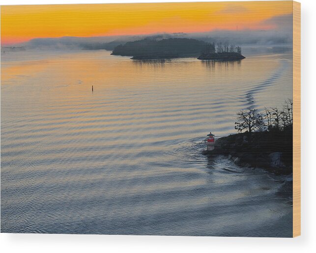 Baltic Wood Print featuring the photograph Sunrise Ryssmasterna Lighthouse Sweden by Marianne Campolongo