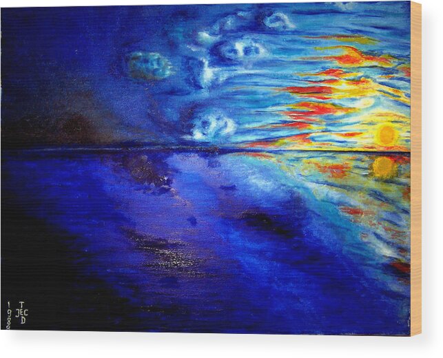Sunset At Sea By Ted Jec. Wood Print featuring the painting Sunset At Sea By Ted Jec. by Ted Jec