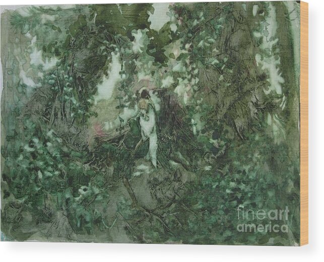 Kudzu Wood Print featuring the painting Surprised Bather by Elizabeth Carr