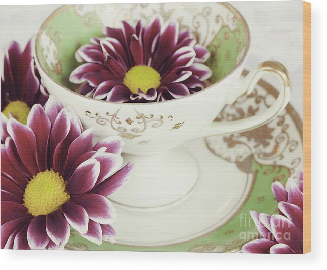 Teacup Wood Print featuring the photograph Tea Petals by Kim Fearheiley