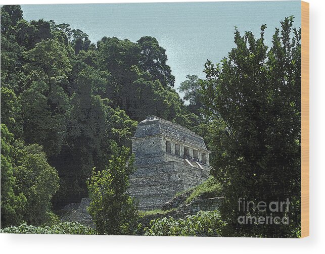 Mexico Wood Print featuring the photograph TEMPLE IN THE JUNGLE Palenque Mexico by John Mitchell