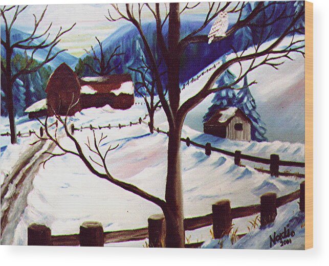 Farm Wood Print featuring the photograph The Snowy Guard by Renate Wesley