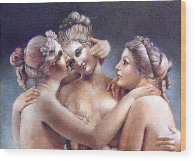 Ancient Wood Print featuring the painting Three Graces Detail by Geraldine Arata