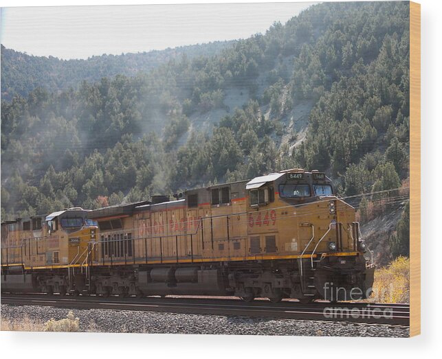 Smoke Stacks Wood Print featuring the photograph Train in Spanish Fork Canyon by Pamela Walrath