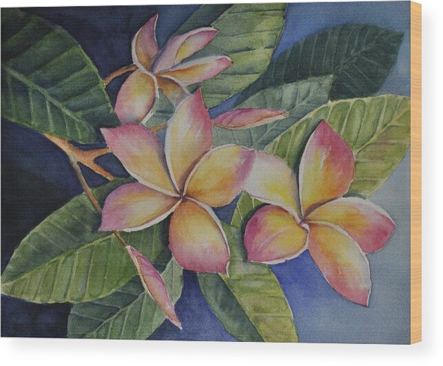 Botanical Wood Print featuring the painting Tropical Plumerias by Sandy Fisher