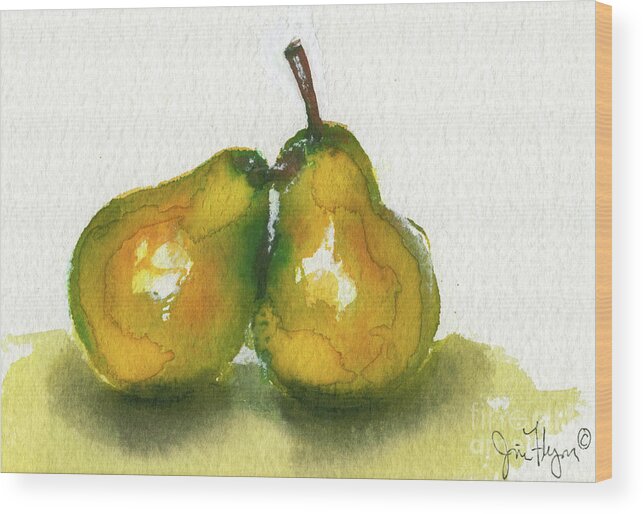 Yellow Wood Print featuring the painting Two Pears by James Flynn