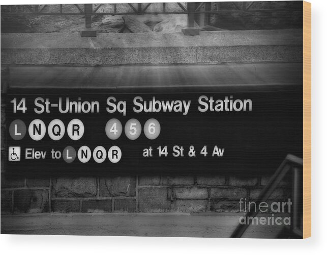 Union Square Wood Print featuring the photograph Union Square Subway Station BW by Susan Candelario