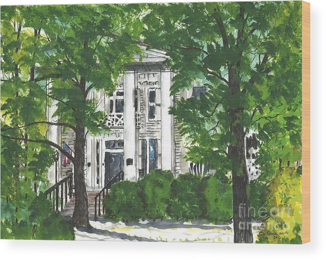 Burt-stark Mansion Wood Print featuring the painting Watercolor Sketch Of Burt-stark Mansion by Patrick Grills