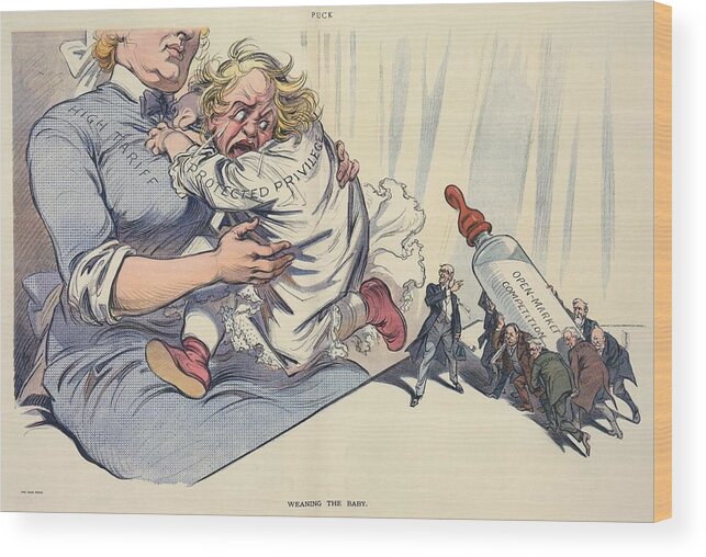 Weaning The Baby. Cartoon Of An Infant Wood Print by Everett - Everett On  Demand