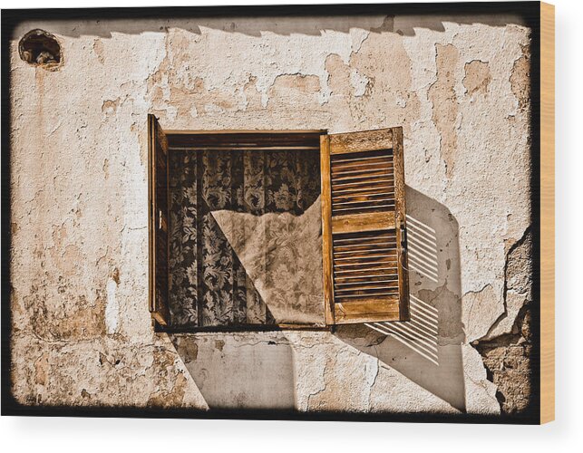 Hanioti Wood Print featuring the photograph Hanioti, Greece - Window and Lace by Mark Forte