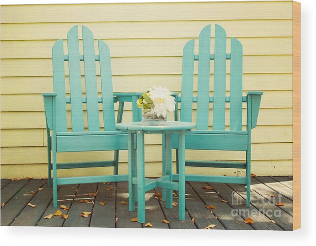 Adirondack Wood Print featuring the photograph Blue Adirondack Chairs by Juli Scalzi