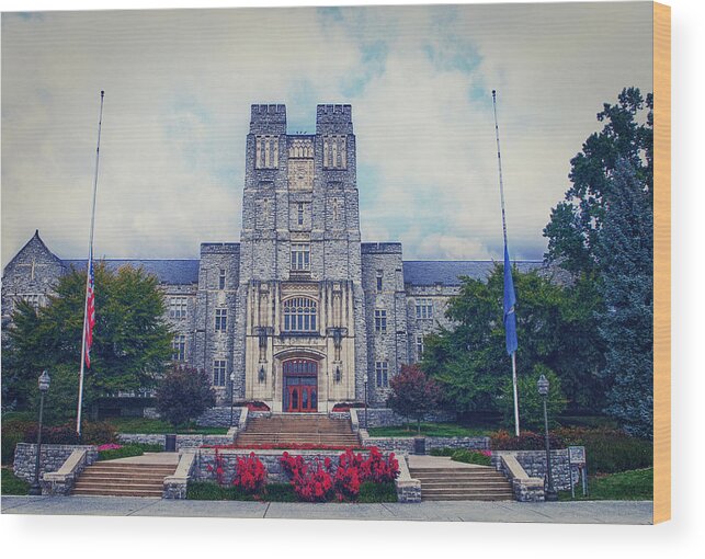Virginia Tech Wood Print featuring the photograph Burruss Hall by Kathy Jennings