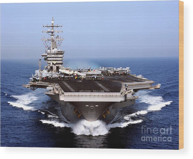 Carrier Wood Print featuring the photograph The aircraft carrier USS Dwight D Eisenhower by Vintage Collectables