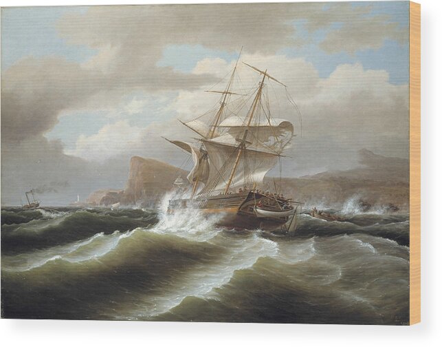 Thomas Birch Wood Print featuring the painting An American Ship in Distress by Thomas Birch