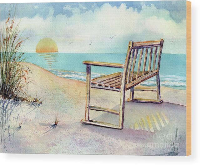 Beach Wood Print featuring the painting Beach Bench #1 by Midge Pippel