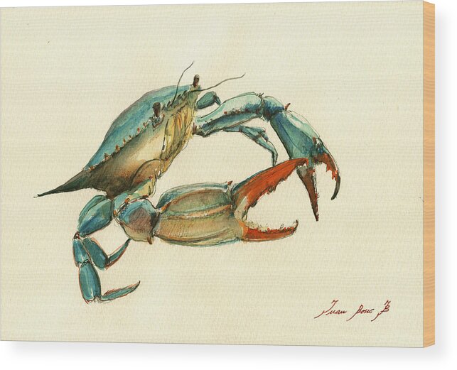 Blue Crab Wood Print featuring the painting Blue Crab painting #1 by Juan Bosco