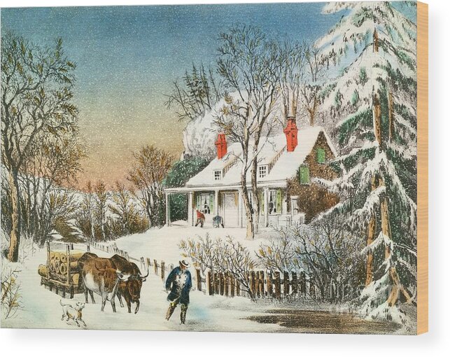 Bringing Wood Print featuring the painting Bringing Home the Logs by Currier and Ives