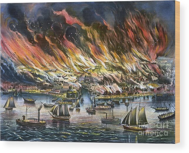 Wood Print featuring the painting Chicago: Fire, 1871 #1 by Granger