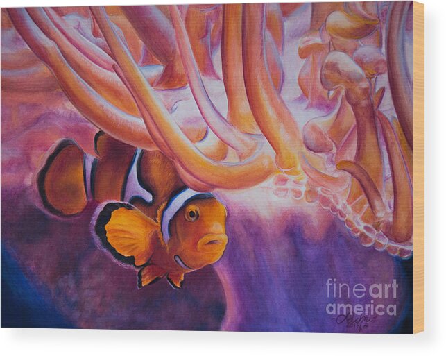 Clownfish Wood Print featuring the painting Clownfish #1 by Lachri