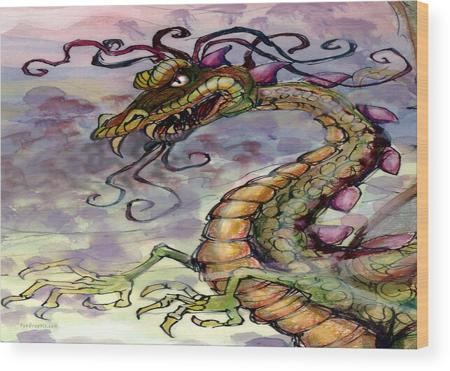 Dragon Wood Print featuring the painting Dragon by Kevin Middleton
