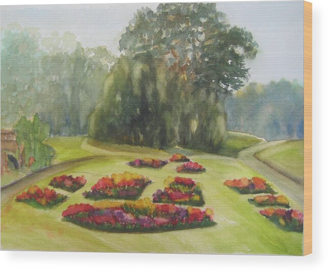 Landscape Wood Print featuring the painting Flower Beds by Karen Coggeshall