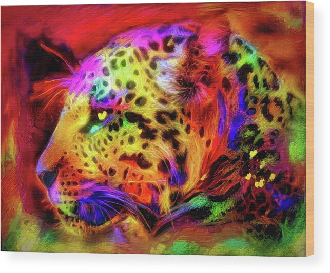 Leopard Wood Print featuring the mixed media Leopard #1 by Lilia S