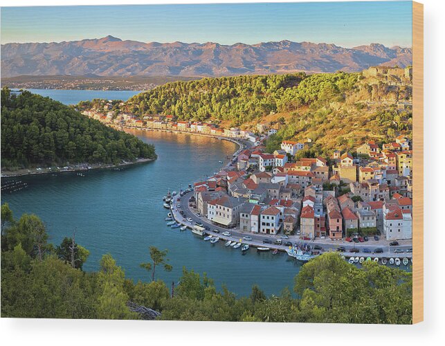 Croatia Wood Print featuring the photograph Novigrad Dalmatinski bay panoramic view #1 by Brch Photography