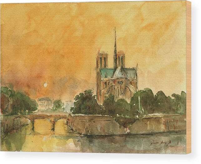 Paris Art Wood Print featuring the painting Paris Notre Dame #2 by Juan Bosco